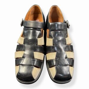 Brass Boot Mens Black Leather Canvas Fisherman Sandals Buckle Shoes 9.5M